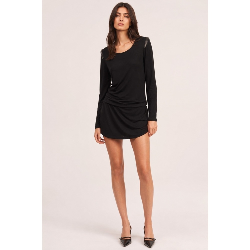 Maje Women Black Wool Blend Draped Mini Dress Sz 1 Small Metallic Shoulder Trim